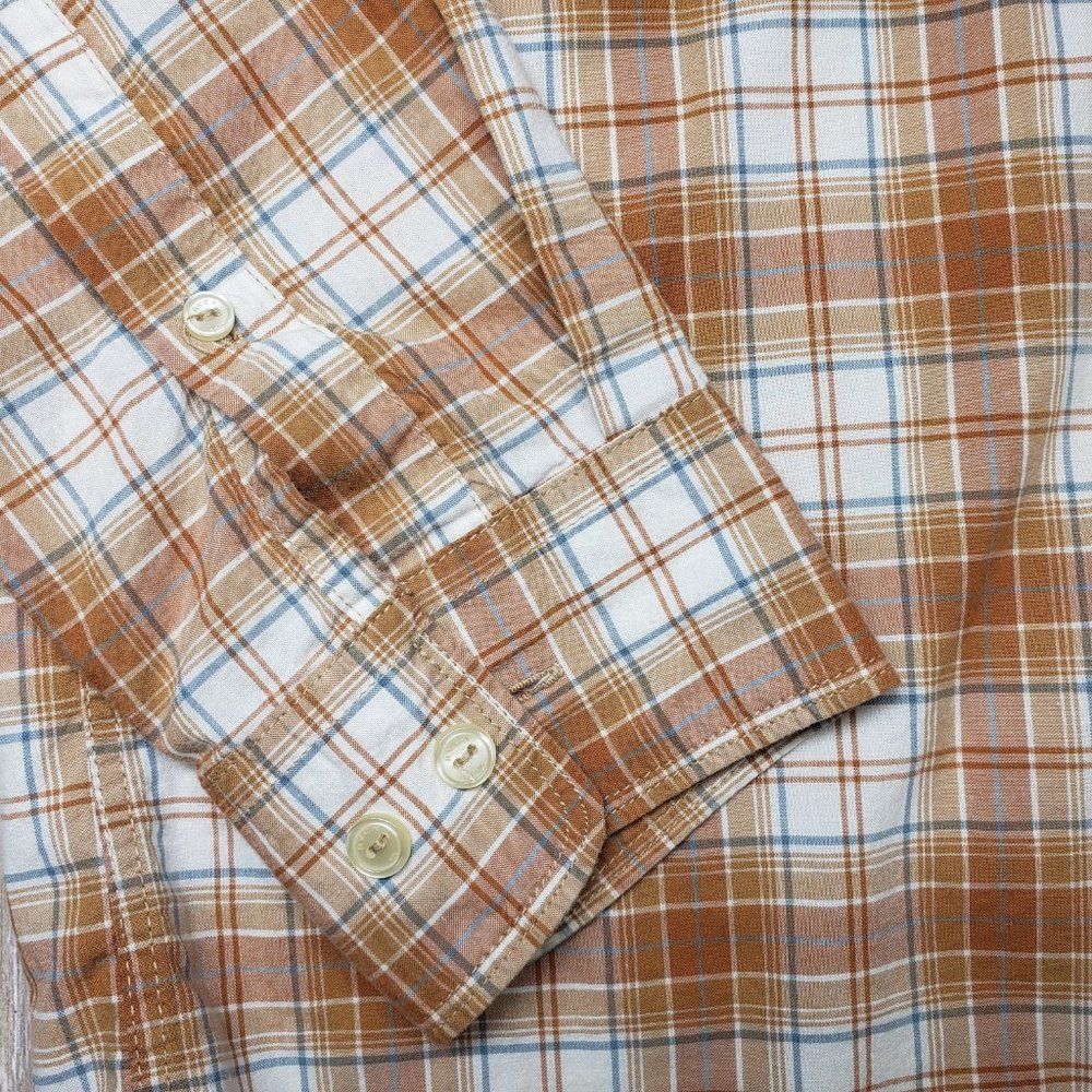 Rvca Tan White Plaid Button Down Long Sleeve Shirt - image 6